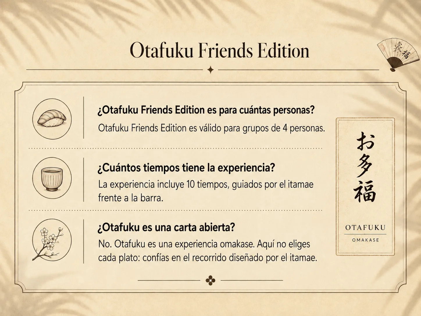 Otafuku Friends Edition en Cartagena, experiencia omakase para grupos de 4 personas dentro de Viva La Vida Rooftop.