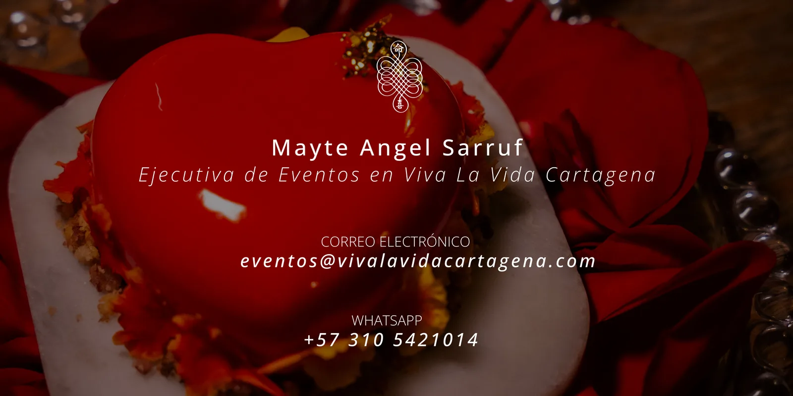 Información de contacto de la ejecutiva de eventos de Viva La Vida Cartagena para planear pedidas de mano y experiencias románticas inolvidables.