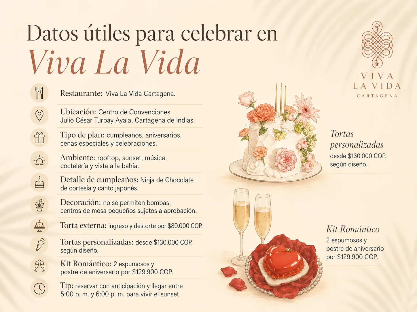 Rooftop Viva La Vida Cartagena durante el sunset, ideal para cumpleaños, aniversarios y cenas especiales.